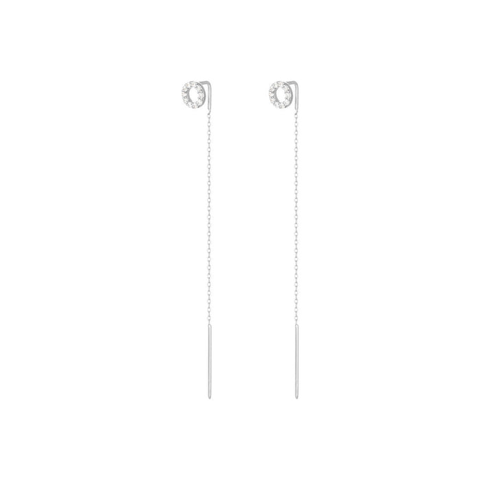 Long Chain 18K White Gold Earring w. Diamonds