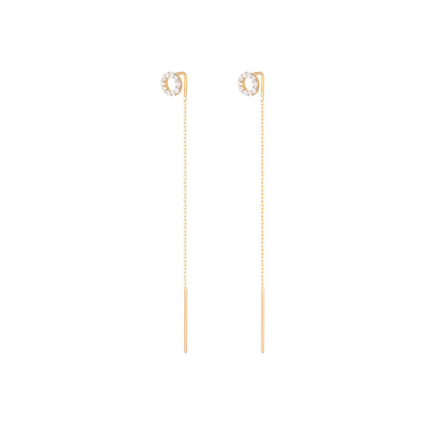 Long Chain 18K Gold Earring w. Diamonds