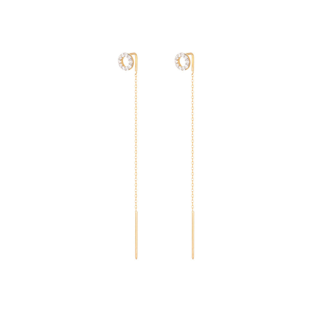 Lang Kæde 18K Guld Ørering m. Diamanter