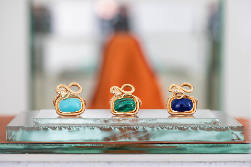 Snakes Petite Goldring aus 18K I Diamanten & Türkis