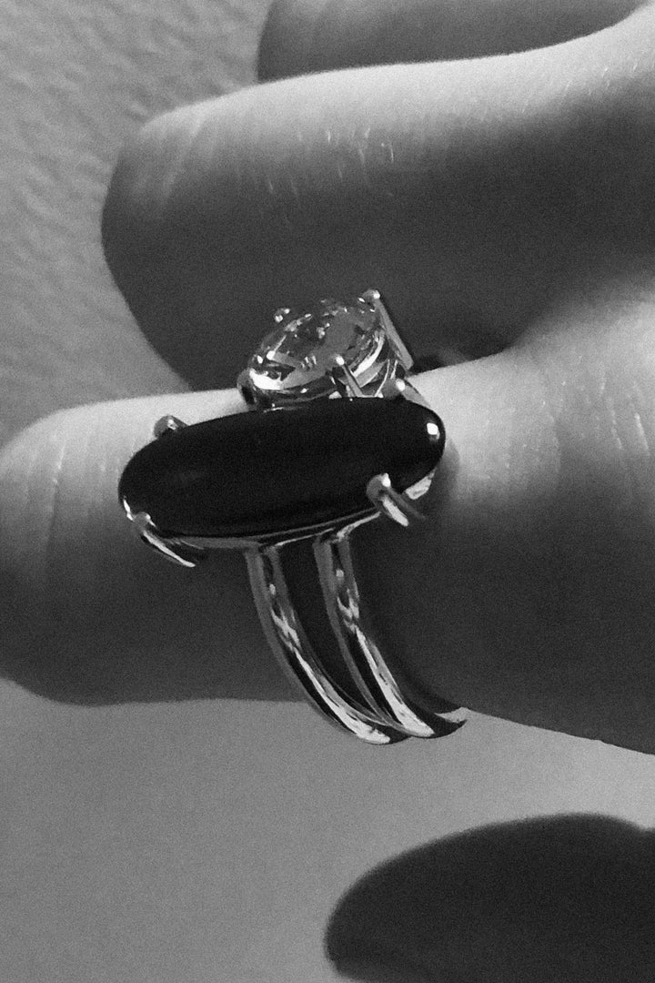 Contra 03 Silver Ring w. Tourmaline, Amethyst