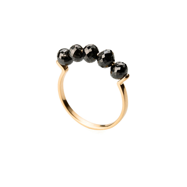 Raw Golden 14K 18K Gold, Whitegold or Rosegold Ring w. Black Diamonds