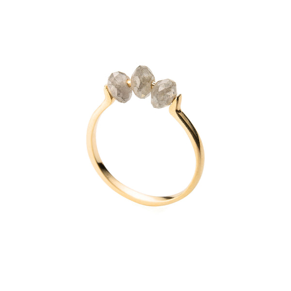 Raw Golden 14K or 18k Gold, Whitegold or Rosegold Ring w. Grey Diamonds