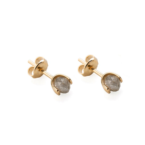 Raw Golden 14K Gold, Whitegold or Rosegold Studs w. Diamonds