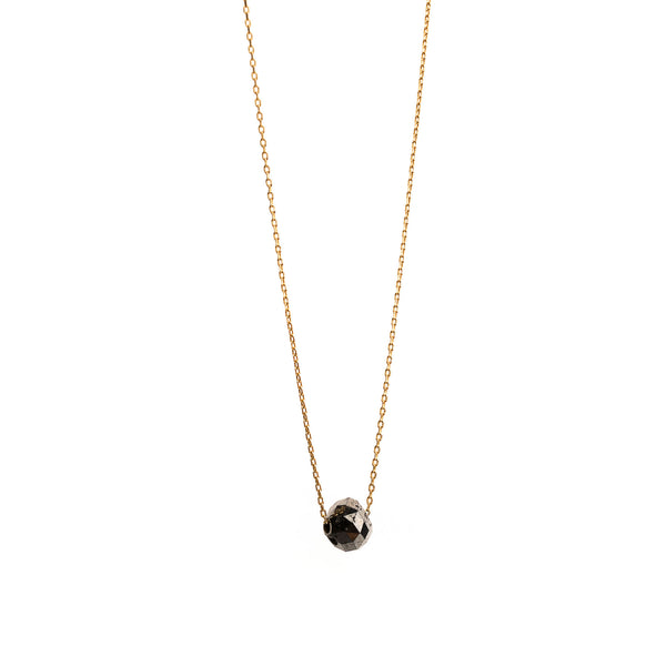 Raw Golden 14K Gold, Whitegold or Rosegold Necklace w. Black Diamond
