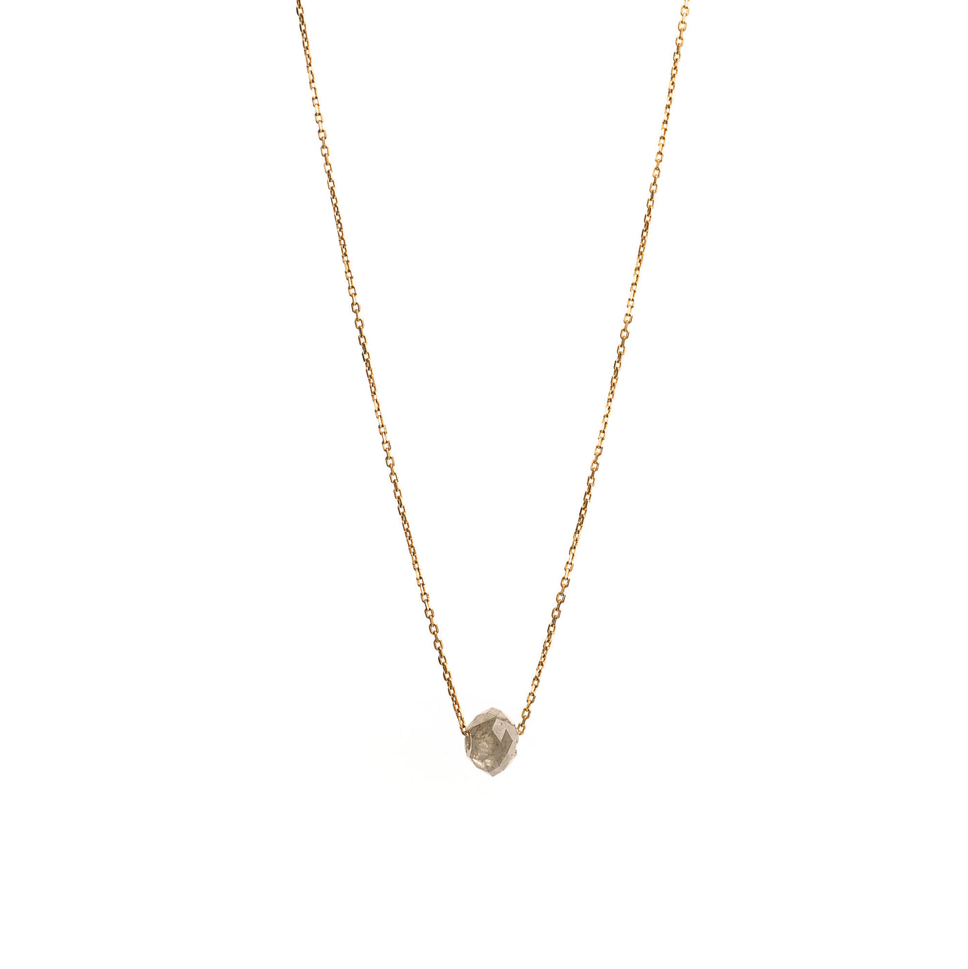 Raw Golden 14K Gold, Whitegold or Rosegold Necklace w. Grey Diamond