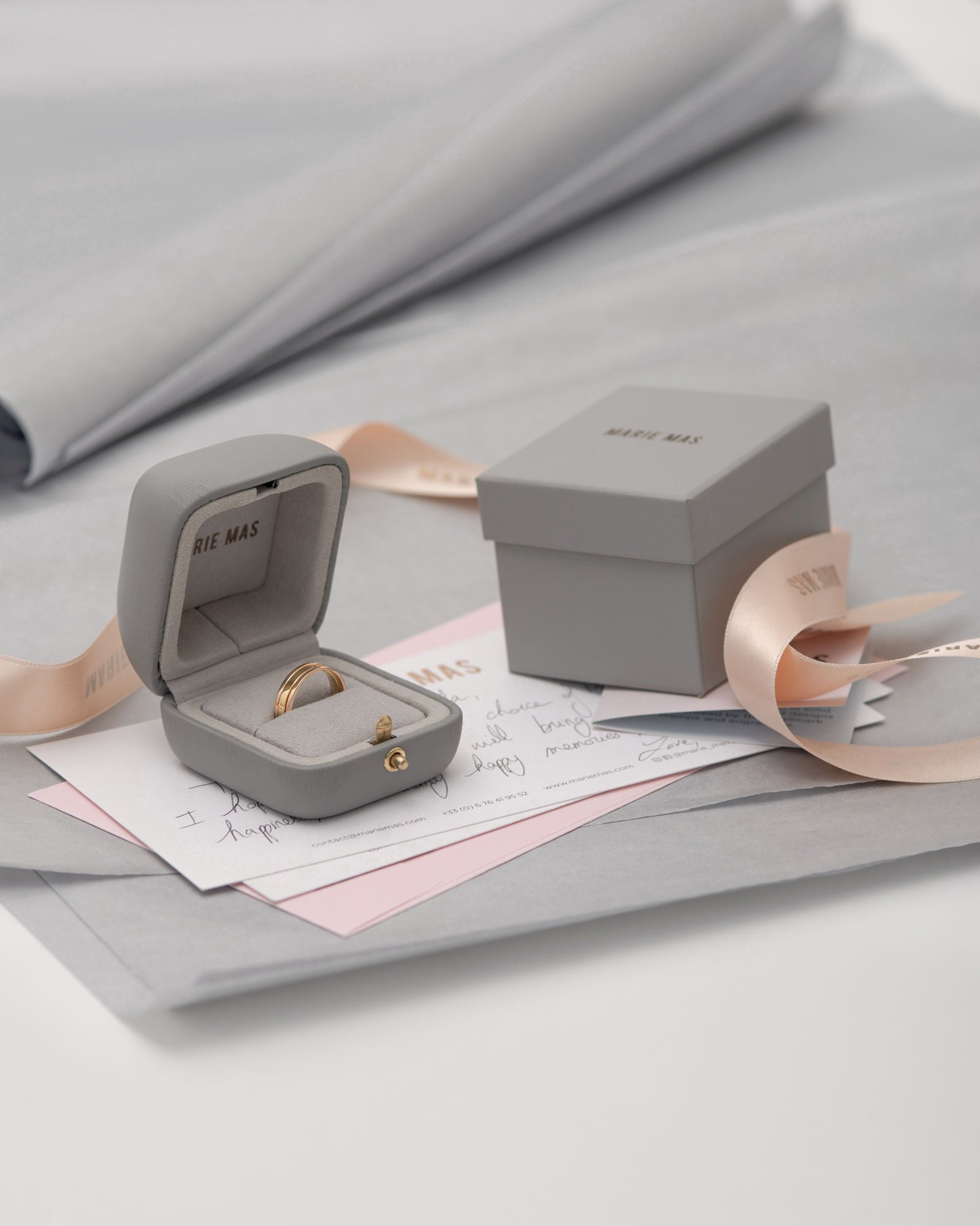Unisex We 18K Hvidguld Ring m. Grå Emalje