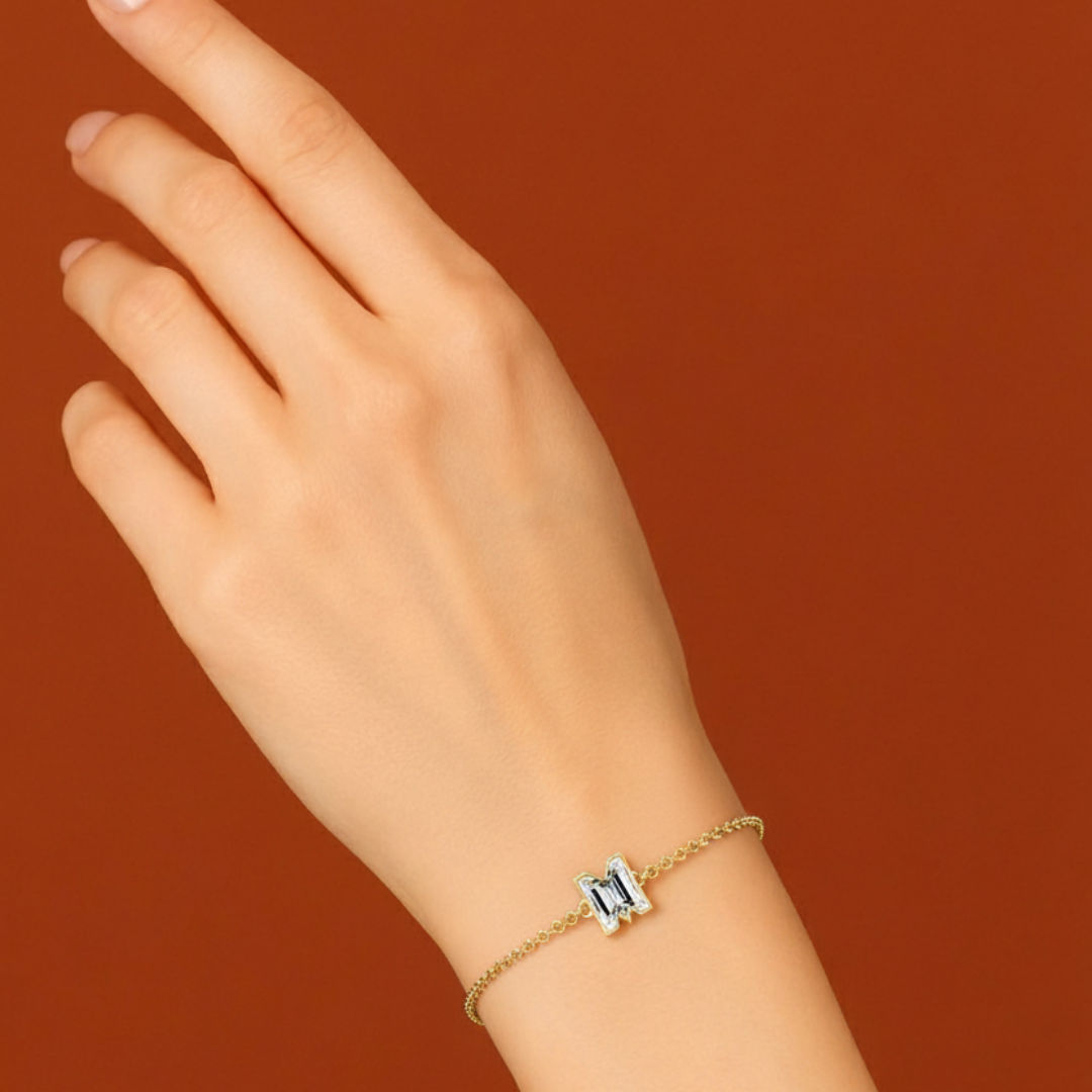 Alphabet Initial M 18K Gold, Rosegold or Whitegold Bracelet w. Solitaire Lab-Grown Diamond