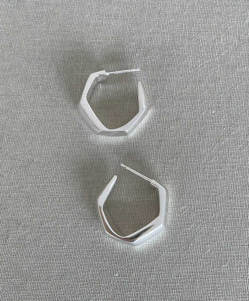 Asymmetric Medium Silver Hoops