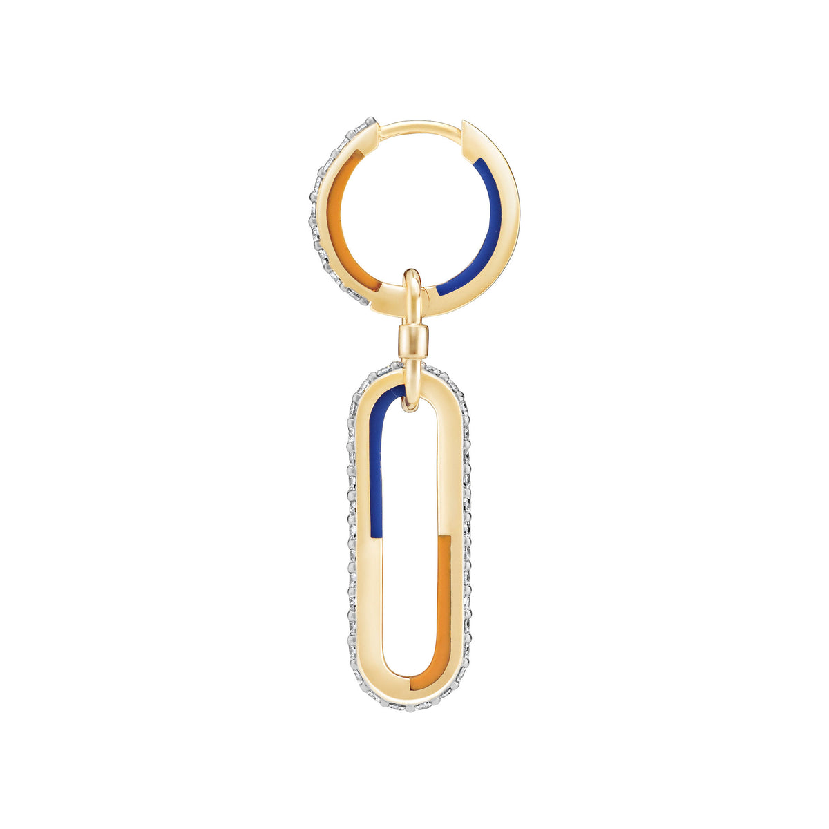 Memory Lane Blue & Orange 14K Gold Earring w. Lab-Grown Diamonds