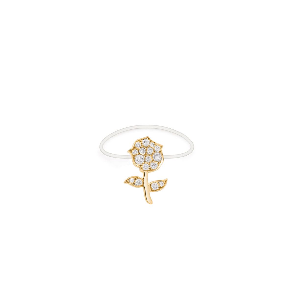 Rose Antique Paved Nylon 18K Gold Ring w. Lab-Grown Diamonds