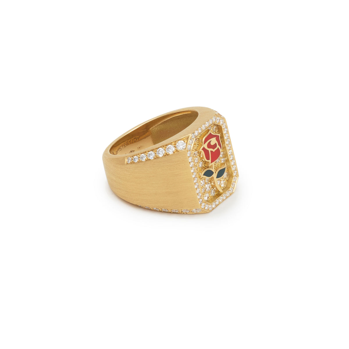 Rose Antique Signet  18K Gold Ring w. Lab-Grown Diamonds