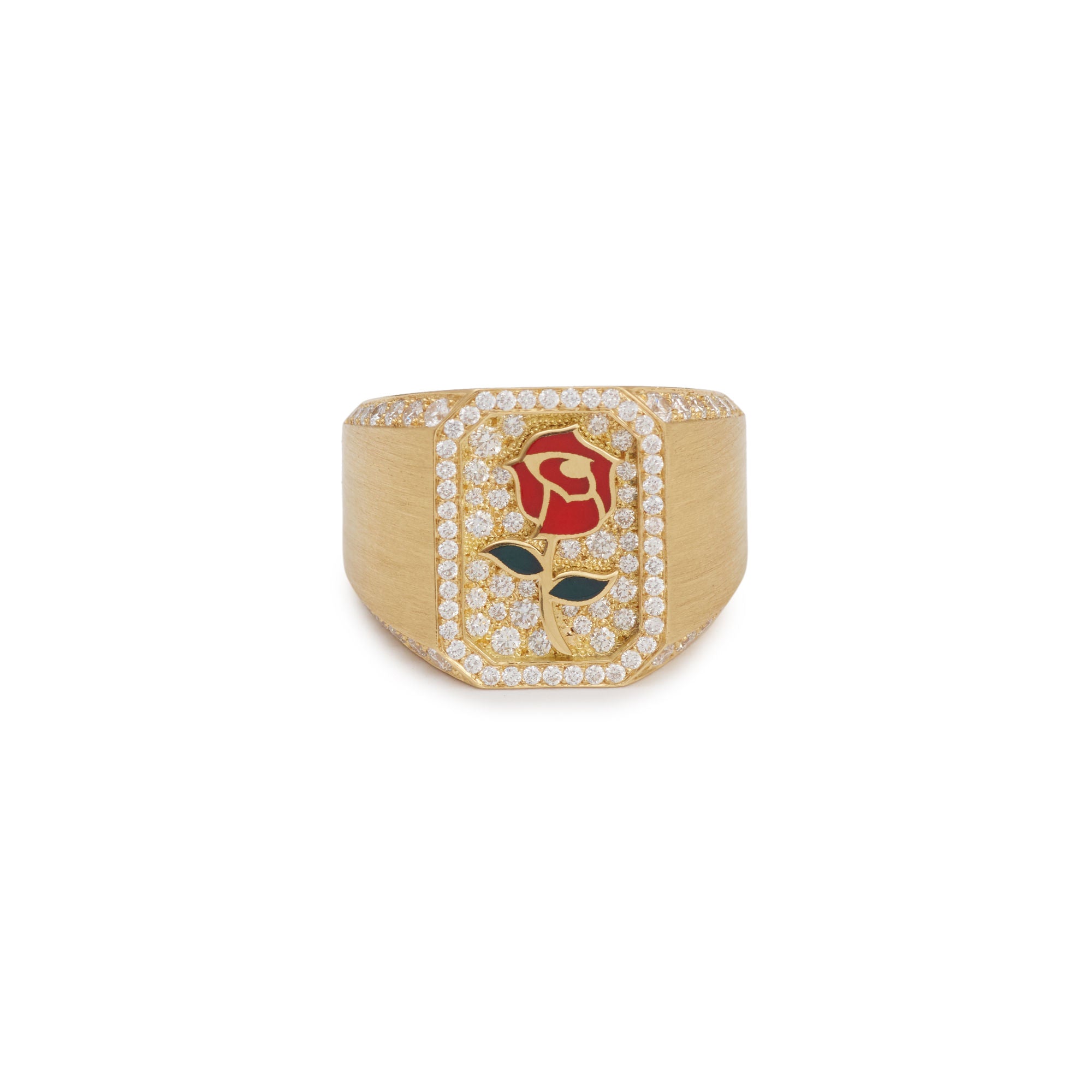 Rose Antique Signet  18K Gold Ring w. Lab-Grown Diamonds