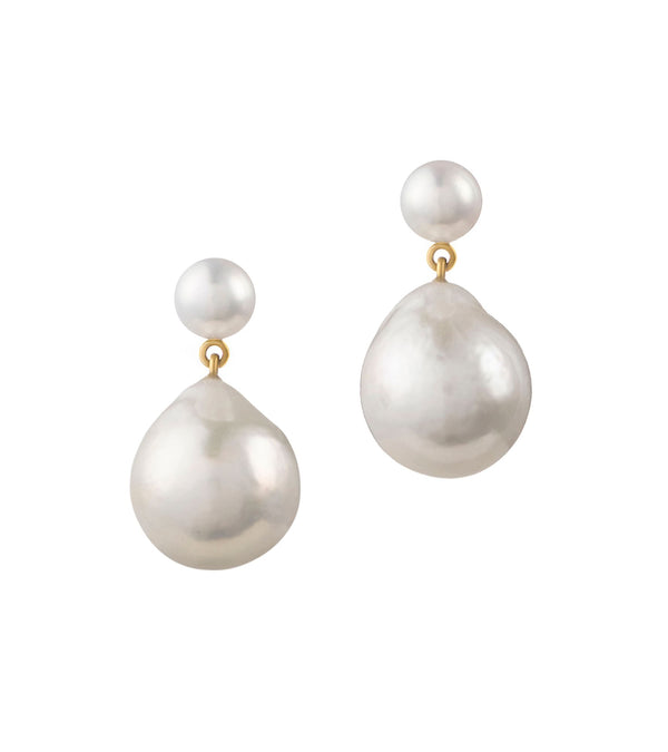 Pearl Duo 18K Gold Drop Earrings w. Pearls