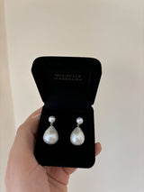 Pearl Duo 18K Gold Drop Earrings w. Pearls