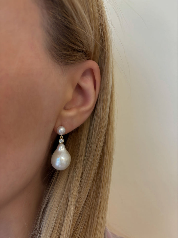 Pearl Duo 18K Gold Drop Ohrringe w. Perlen & Diamanten