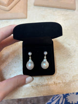 Pearl Duo 18K Gold Drop Earrings w. Pearls & Diamonds