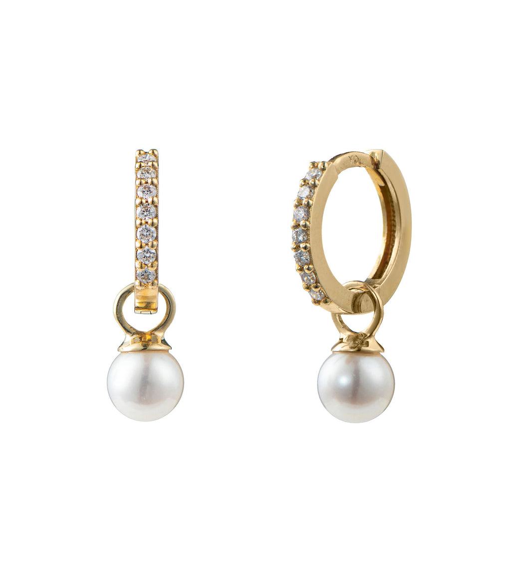 18K Gold Diamond Huggie w. Detachable Pearl Charms