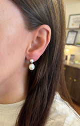 Oval Duo 18K Gold Drop Earrings w. Pearls