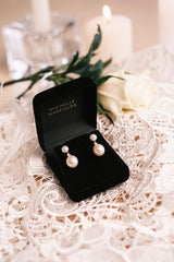 Oval Duo 18K Gold Drop Earrings w. Pearls & Diamonds