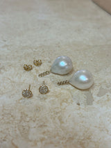 Diamond Disk Pearl 18K Gold Drop Earrings