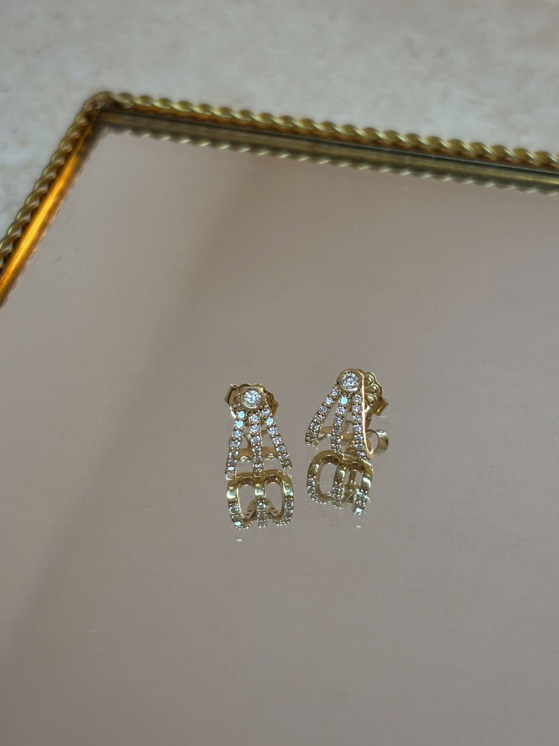 Diamond Fan 18K Gold Earrings