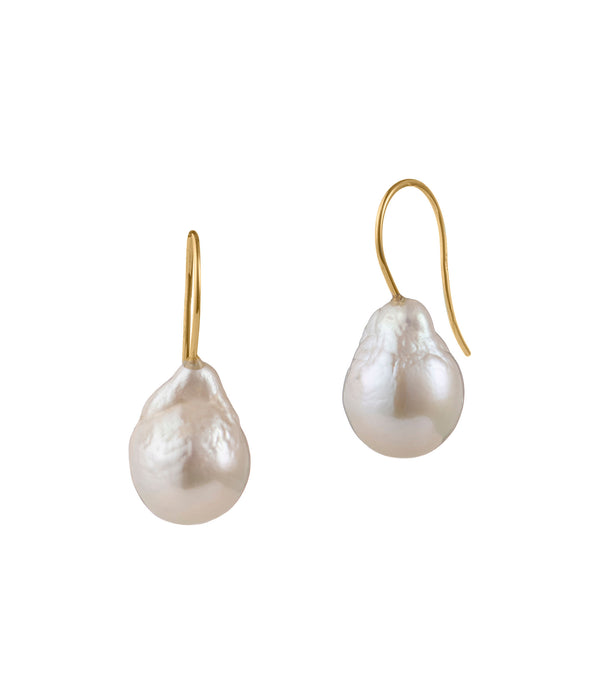 Baroque 18K Gold Drop Earrings w. Pearls