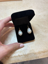 Baroque 18K Gold Drop Earrings w. Pearls