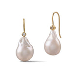 Baroque 18K Gold Drop Earrings w. Pearls & Diamonds