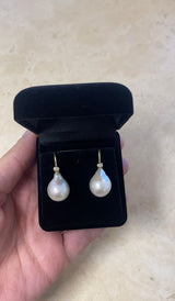 Baroque 18K Gold Drop Earrings w. Pearls & Diamonds