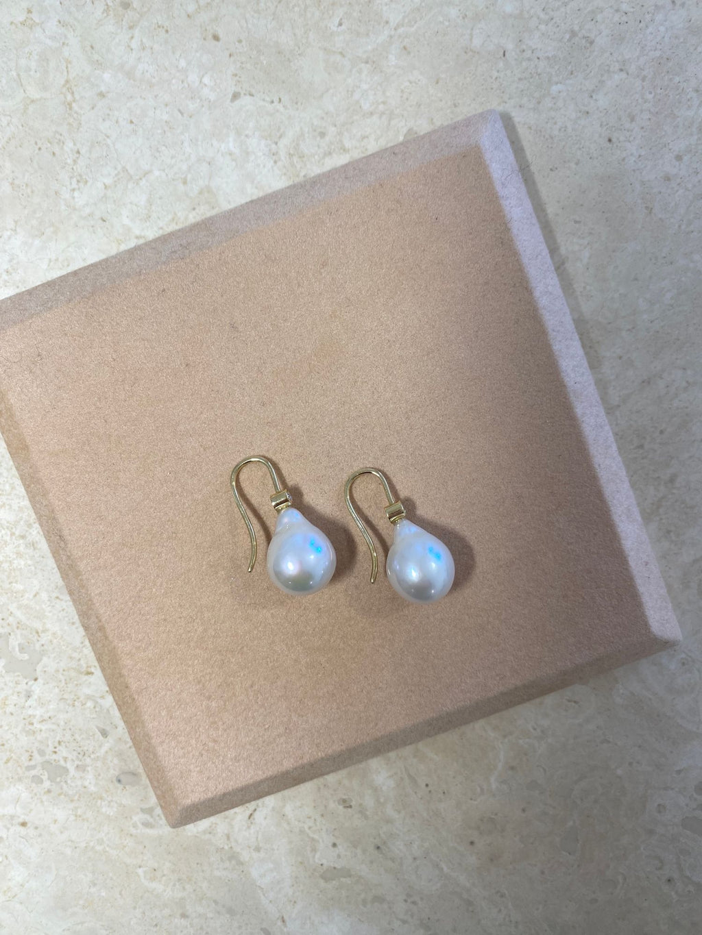 Barock 18K Gold Drop Ohrringe w. Perlen & Diamanten