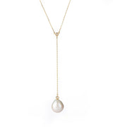 Baroque Pearl & Diamonds 18K Gold Lariat Necklace