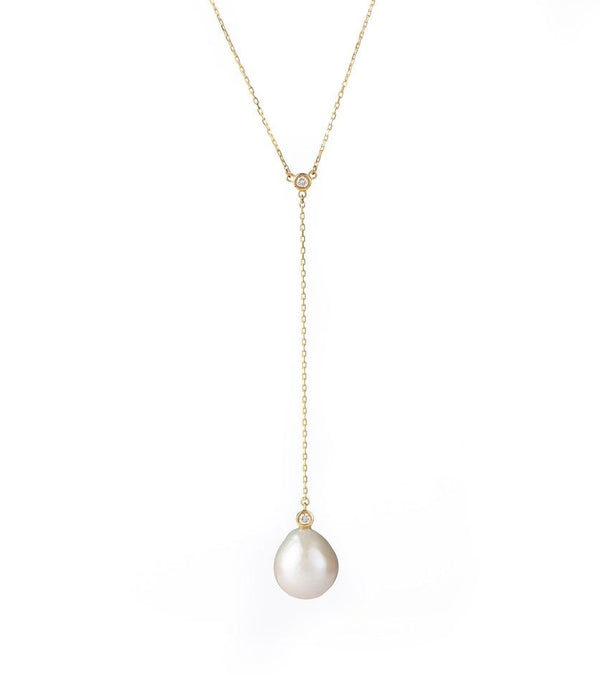 Baroque Perle & Diamanter 18K Guld Lariat Halskæde