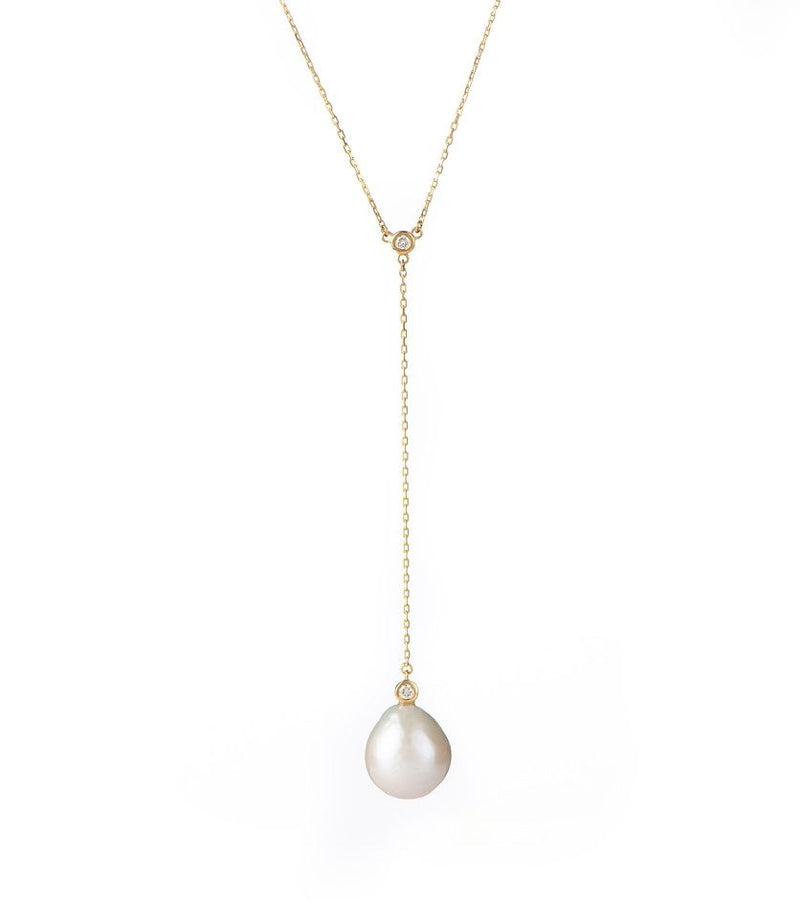 Baroque Pearl & Diamonds 18K Gold Lariat Necklace