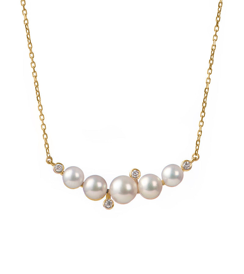 Sea Foam 18K Gold Necklace w. Diamonds & Pearls