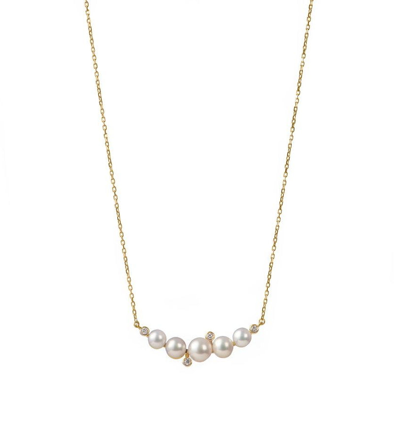 Sea Foam 18K Gold Necklace w. Diamonds & Pearls