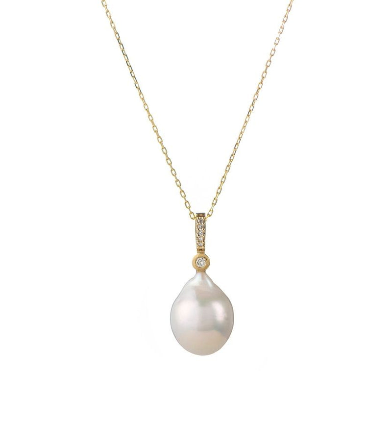 Baroque Pearl 18K Gold Charm Necklace w. Diamonds