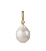 Baroque Pearl 18K Gold Charm Necklace w. Diamonds