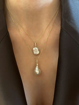 Baroque Pearl 18K Gold Charm Necklace w. Diamonds