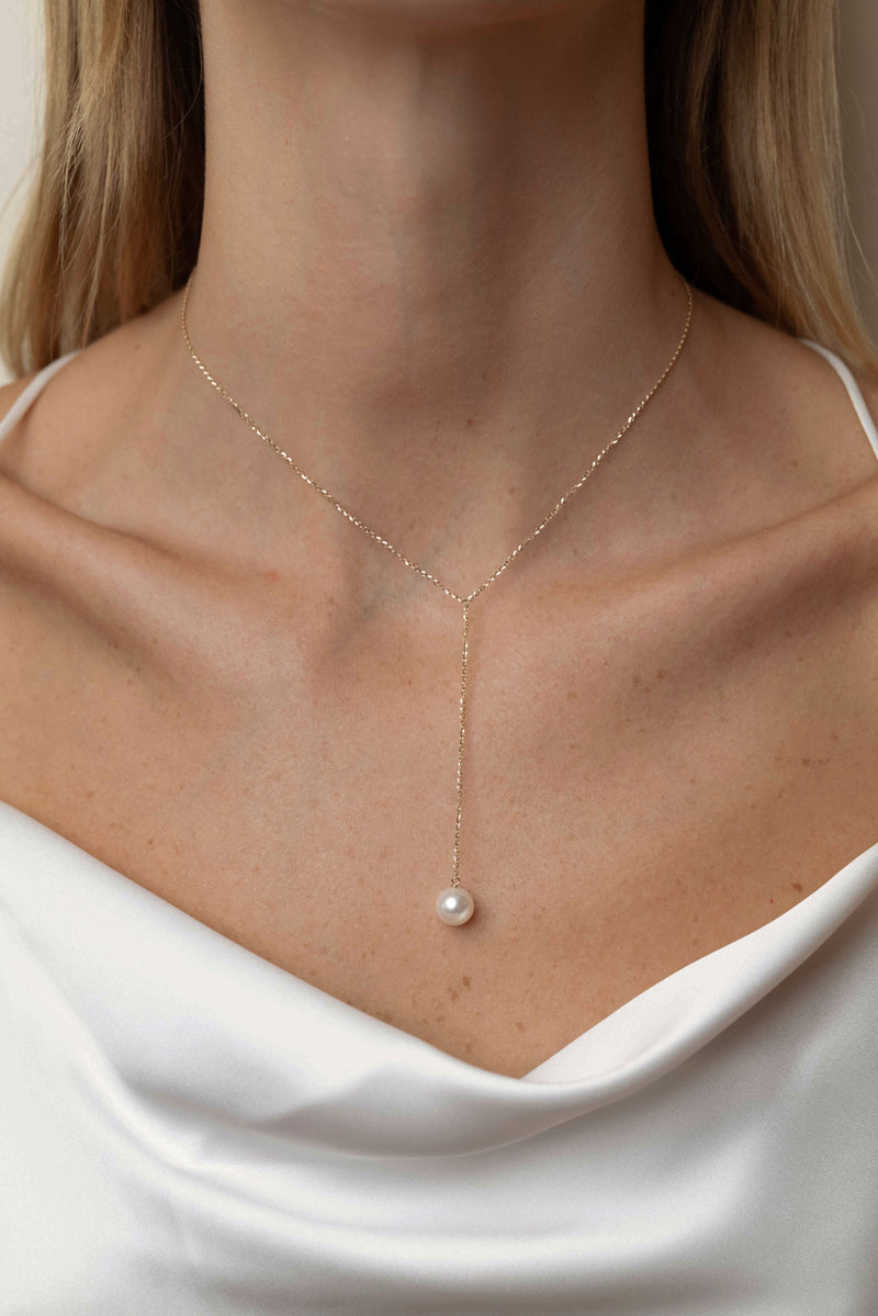 Pearl 18K Gold Lariat Necklace