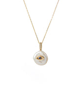 Evil Eye Petal 18K Guld Charm Halskæde m. Perle & Diamanter