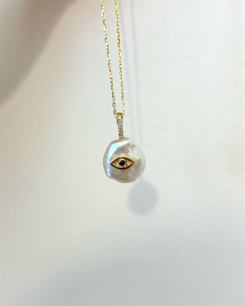 Evil Eye Petal 18K Guld Charm Halskæde m. Perle & Diamanter