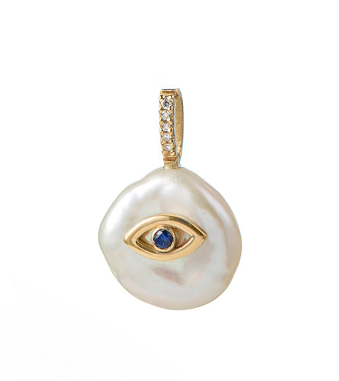 Michelle Massoura Evil Eye Petal 18K Gold Charm Necklace w. Pearl Diamonds The Jewellery Room
