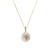 Diamond Cross Petal 18K Gold Charm Necklace w. Pearl