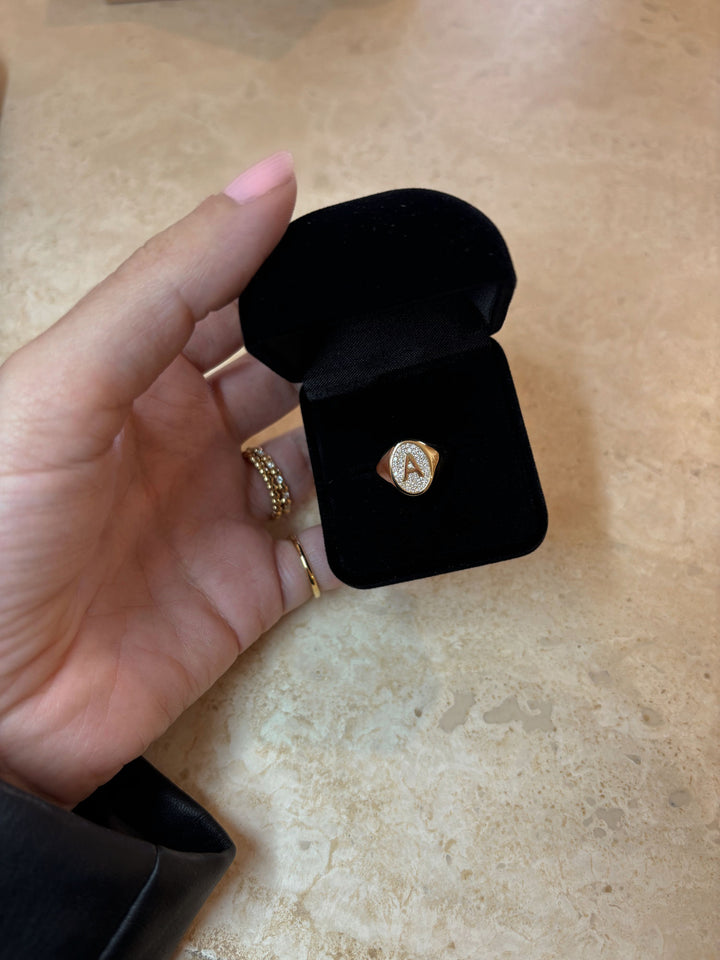 Glimmer Initial 18K Gold Signet Ring w. Diamonds