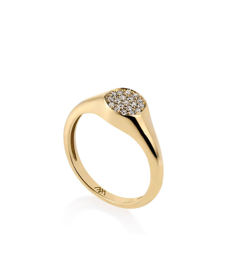 Diamond Disk 18K Gold Signet Ring