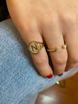 Glimmer Initial 18K Gold Signet Ring w. Diamonds