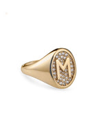 Glimmer Initial 18K Gold Signet Ring w. Diamonds