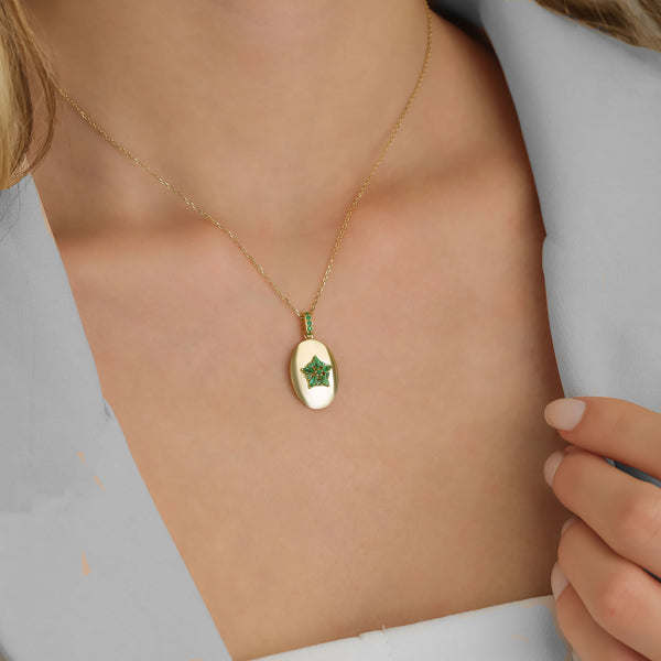 Fleur Sparkle 18K Gold Necklace w. Emeralds