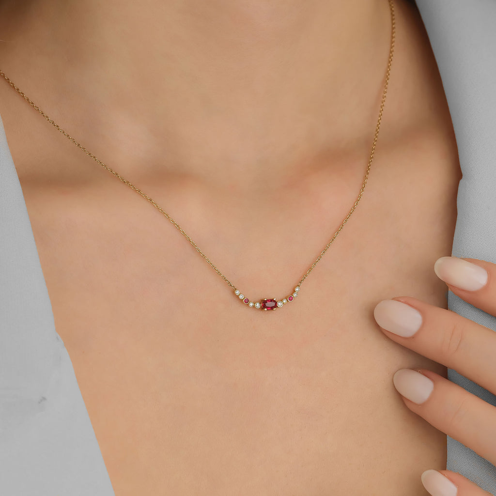 Seraphina Wing 18K Gold Necklace w. Rubies & Diamonds